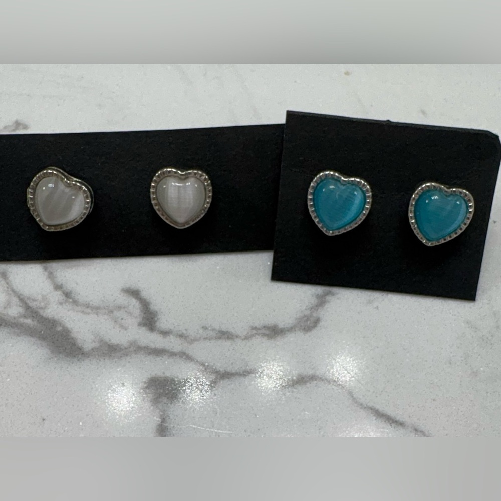Heart-Shaped Silver and Blue costume Earrings